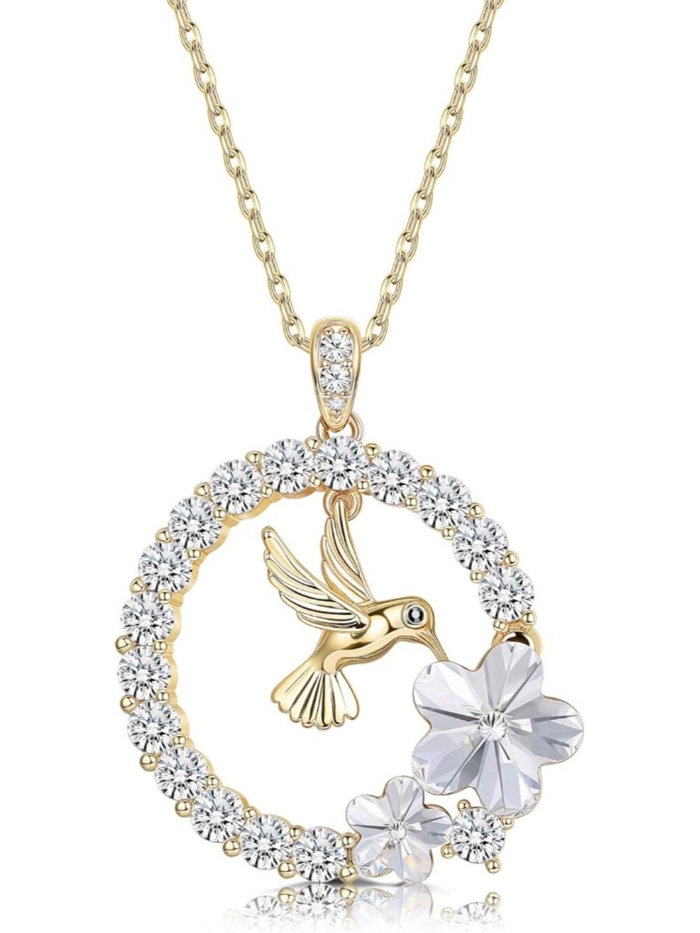 18K Gold Plated Hummingbird Pendant Necklace for Women Circle Necklace, Animal N